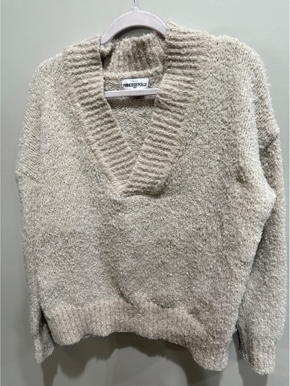 Princess Polly Cream Fuzzy V Neck Sweater
